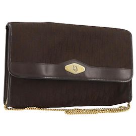 Borsa a Spalla con Catena Christian Dior Trotter Canvas Marrone Oro Auth 178742