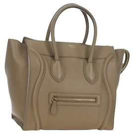 Céline Sac à main CELINE Luggage Mini Shopper en cuir beige or Auth am11586V