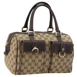 Borsa GUCCI GG Canvas Abbey Beige Oro 153026 Auth 179083