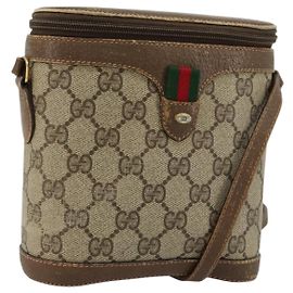 GUCCI GG Supreme Web Sherry Line Borsa in PVC Beige Oro 904 02 070 Auth hk3710