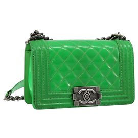 CHANEL Matelasse Chain Shoulder Bag Pelle vernice Verde CC Auth 179242