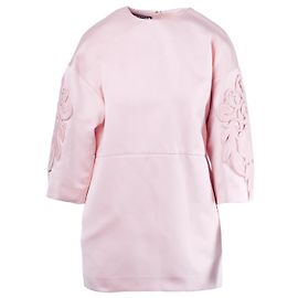 Vestido mini estructurado rosa con bordado floral de Rochas