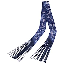 Hermès Les Clés à Pois Fringed Twilly Bleu Marine