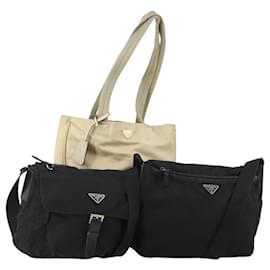 Borsa a tracolla PRADA Nylon 3 Set Black Beige Auth am11451
