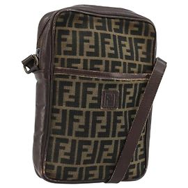 FENDI Borsa a Spalla in Tela Zucca Marrone Nero Autentica ep14508