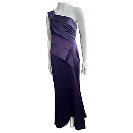 Vera Wang Vestido de noche de satén morado un hombro