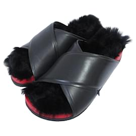 CELINE Cross Belt Shearling Flat Sandals - Céline