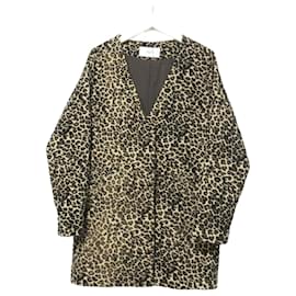 Autre Marque VICKY Chaqueta sin cuello con cuello en V en jacquard de leopardo