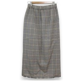Autre Marque Falda larga de lana y rayón con estampado Glen Check ebure