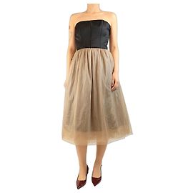 Brunello Cucinelli Trägerloses Midi-Tüllkleid in Schwarz und Neutral - Größe M