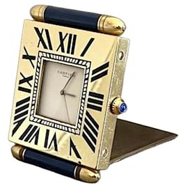 "Quadrant" travel pendulum clock, gold with Lapis Lazuli pendulum - Cartier