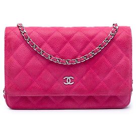 Portafoglio Chanel Pink CC Quilted Caviar con Catena