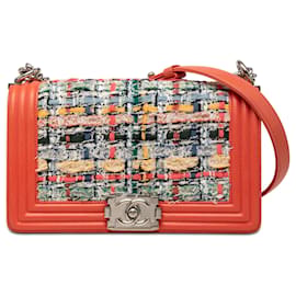 Boy Flap in tweed arancione e agnello misura Medium di Chanel