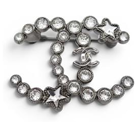 SPILLA CHANEL LOGO CC STELLINE IN STRASS IN METALLO ARGENTATO + SCATOLA STAR - Chanel