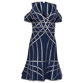 Vestido sirena Veronikka Caged Cold-Shoulder de Herve Leger by Max Azria en nylon azul