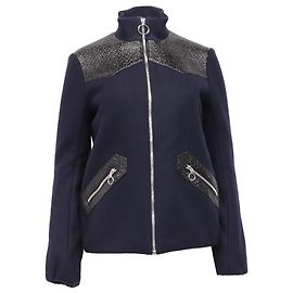 Chaqueta Biker Maje con cremallera en lana azul marino
