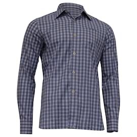 Camicia a quadri con bottoni Tom Ford in cotone azzurro chiaro