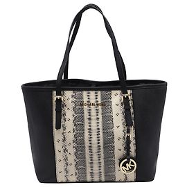 Tote de viagem pequena Michael Kors em couro Saffiano preto