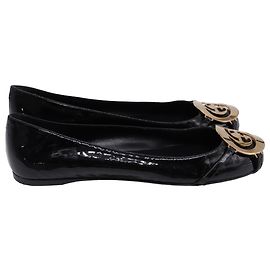 Gucci GG Emaille Ballerinas aus schwarzem Lackleder