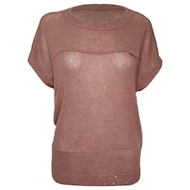 Brunello Cucinelli Rundhals-Pullover aus braunem Leinen