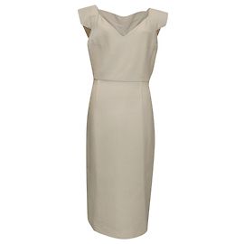 Abito midi con scollo a V Roland Mouret in lana beige
