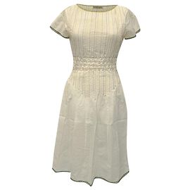 Vestido midi Bottega Veneta de manga corta en algodón blanco con costuras de colores