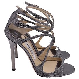 Sandalias Lang en lamé antracita de Jimmy Choo en purpurina plateada