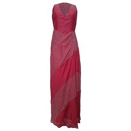 Vestido longo Sportmax com decote em V estampado em algodão vermelho