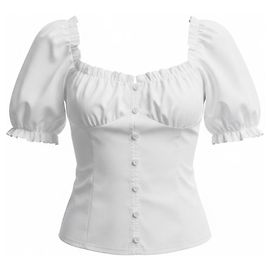 Top bustier de algodón de manga corta con ribete de volantes White Le Garden Collection de Rosie Assoulin