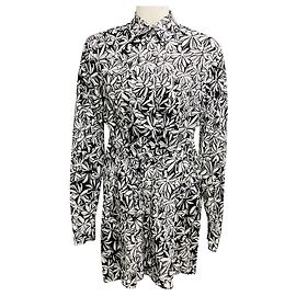 Autre Marque Camisa Capa Avental de Popeline de Algodão com Estampa Floral Graffiti Preto / Branco Rosetta Getty