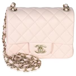 Mini borsa a tracolla quadrata Chanel in agnello trapuntato rosa