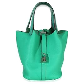 Hermès Vert Jade Menthe Clemence Matte Alligator Touch Picotin Lock 18 PHW