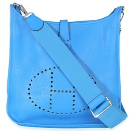 Hermès Bleu Hydra Clemence Evelyne 33 GM PHW