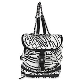 Chanel White Black Nylon Printed Coco Neige Rucksack