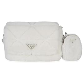 Prada White Shearling Patchwork System Flap Bag