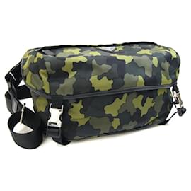 Borsa a tracolla in nylon e pelle kaki Prada
