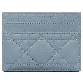 Dior Caro Freesia Card Holder - Light Blue Calfskin