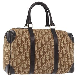 Borsa Christian Dior Trotter in tela marrone e oro Auth 179421