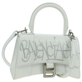 Borsa BALENCIAGA Hour Glass in pelle 2 modi Bianco Argento 592833 Auth bs34969M