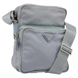 Borsa a Spalla PRADA Nylon Azzurro Chiaro Argento Auth hk3738