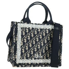 2way Handtasche Christian Dior Trotter Canvas Oblique Book Navy Auth 177334SAM