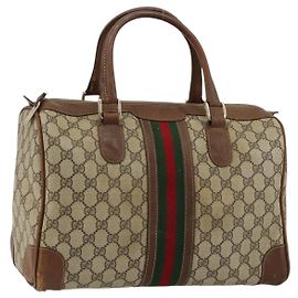 Borsa Boston GUCCI GG Supreme Web Sherry Line PVC Beige Oro Auth 178730