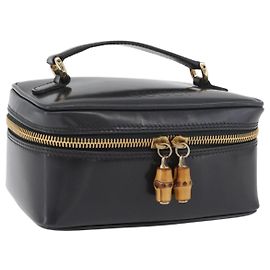 Beauty Case GUCCI Bamboo in pelle vernice Grigio Oro 032 1705 0151 Auth 180214