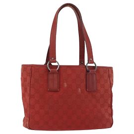GUCCI GG Canvas Tote Bag Silber Rot 113019 Auth 179457