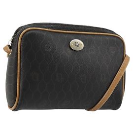 Bolsa de Ombro Christian Dior Honeycomb Canvas PVC Preto Ouro Auth 177626