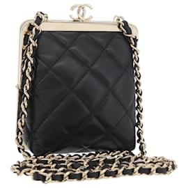 CHANEL Matelasse Chain Shoulder Bag Lamb Skin Black Gold CC Auth 179592SAM