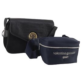 Borsa a Spalla VALENTINO Nylon Camoscio Pelle 2 Set Nero Navy Auth BA12172