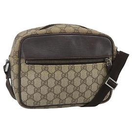 GUCCI GG Supreme Schultertasche PVC Beige Silber 114291 Auth 180111