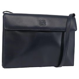 Borsa a Spalla LOEWE Anagram in Pelle Blu Navy e Oro Auth 180071