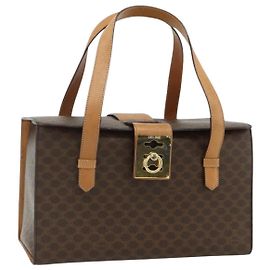 Céline Borsa a Mano CELINE Macadam Canvas PVC Pelle Marrone Oro Auth 179567